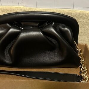 Stuart Weitzman Black Clutch with Gold Chain